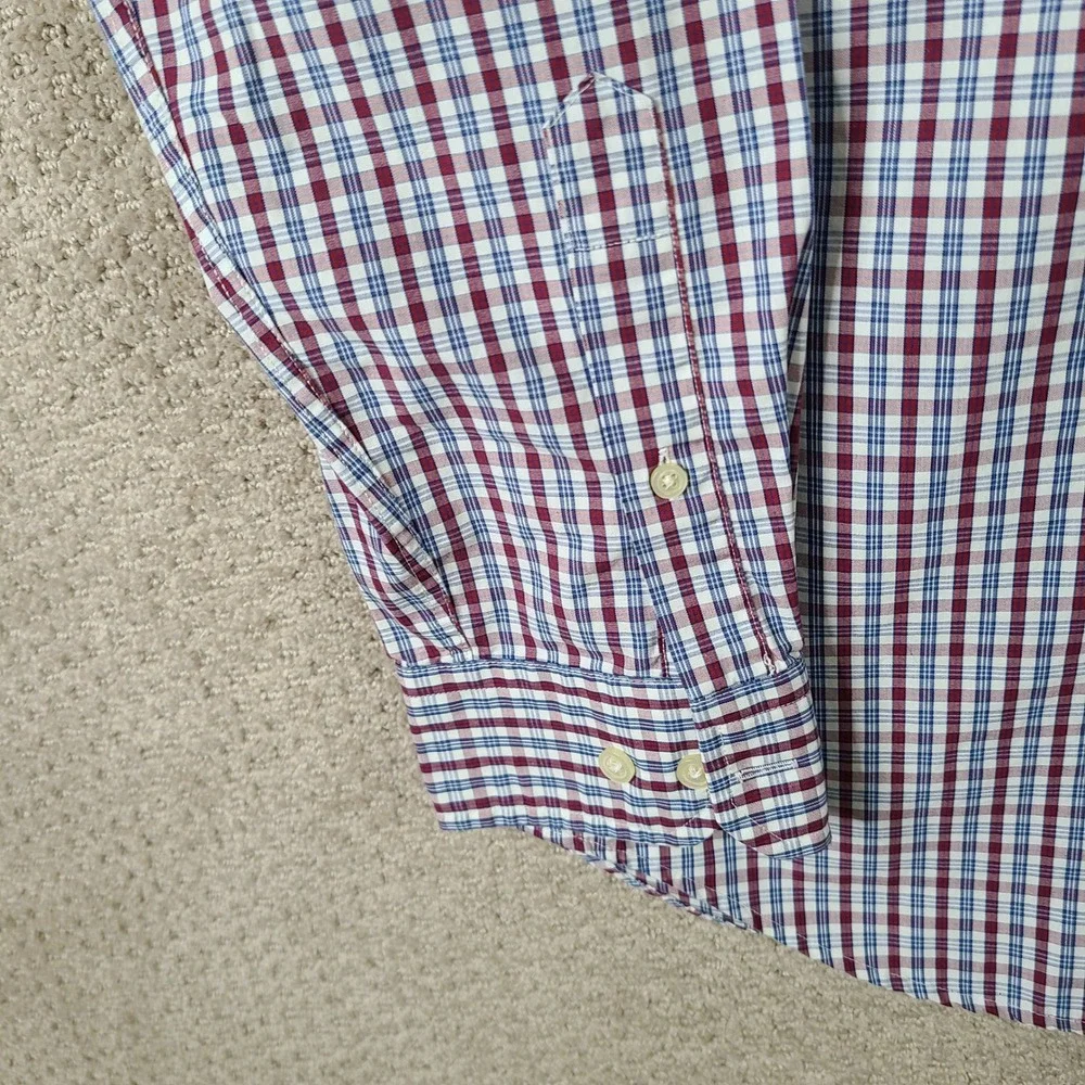 Banana Republic Shirt Mens L 34-35 Red White Blue Plaid Non‎ Iron Standard Fit